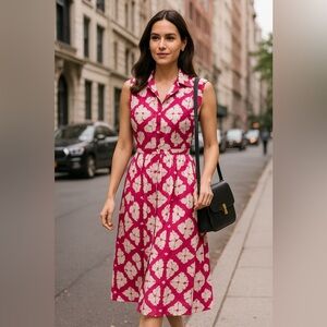 Samantha Sung Womens Shirt Dress Pink Magenta Print Cotton Sleeveless Size 8